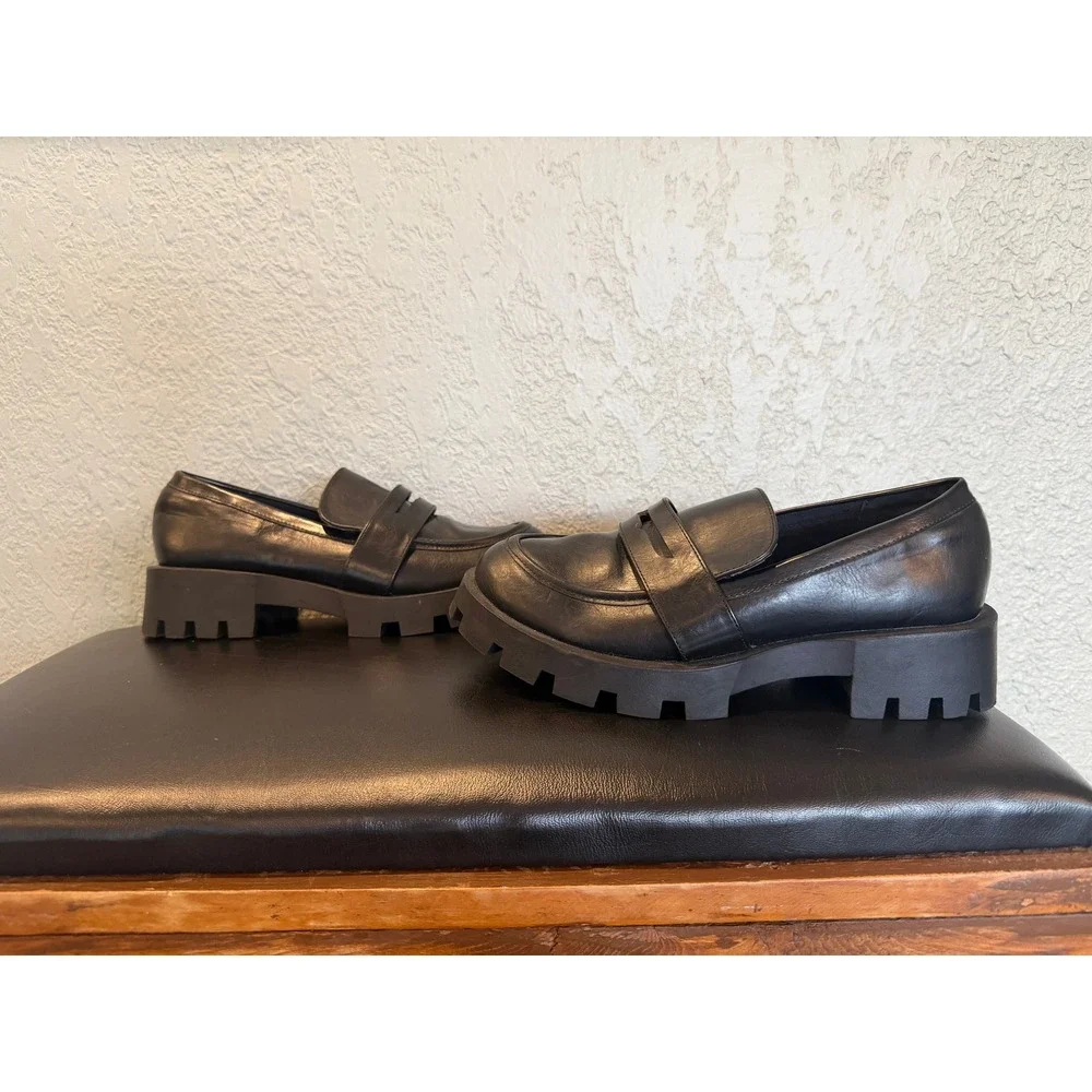 Abercrombie & Fitch Womens Black Lug‎ Sole Penny Loafers Chunky Platform Size 7